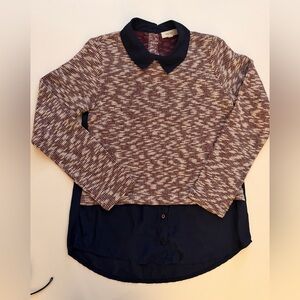 Freeway Marled Burgundy and Navy Pullover with Shirt Collar